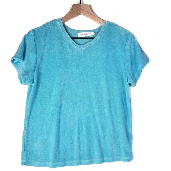 Fresh Produce Terry Tee S Aqua Blue‎ V-Neck Short Sleeve - Picture 1 of 4